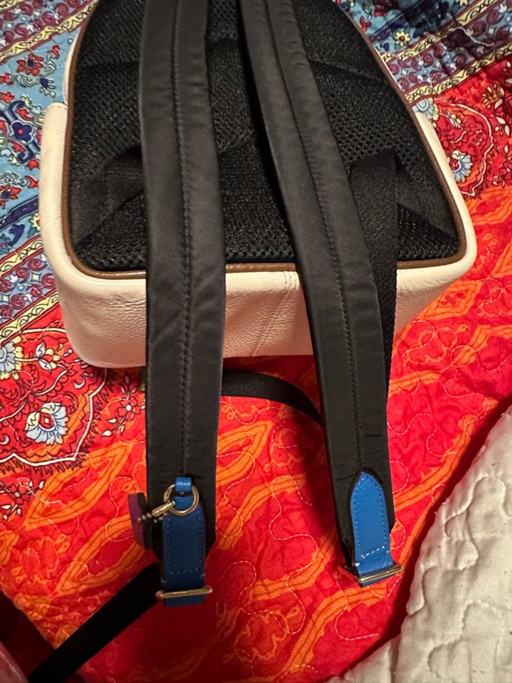 Coach Cream Pebbled Leather Backpack with Rainbow Logo - Picture 2 of 4